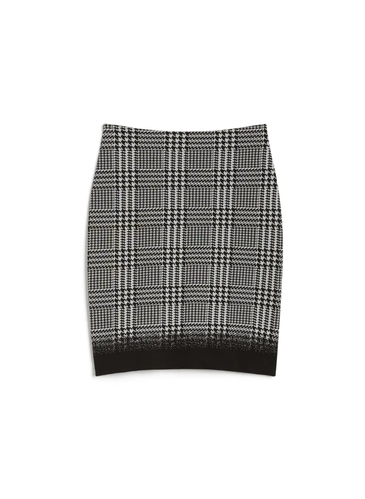 Pull-On Plaid Motif Pencil Skirt