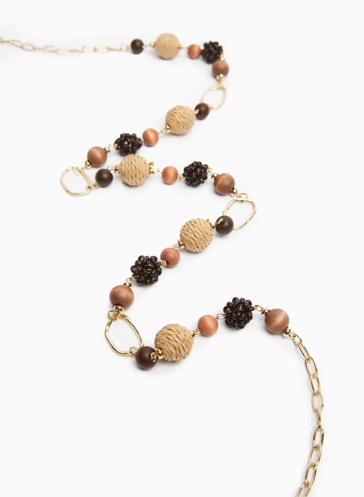 Wood & Raffia Bead Necklace