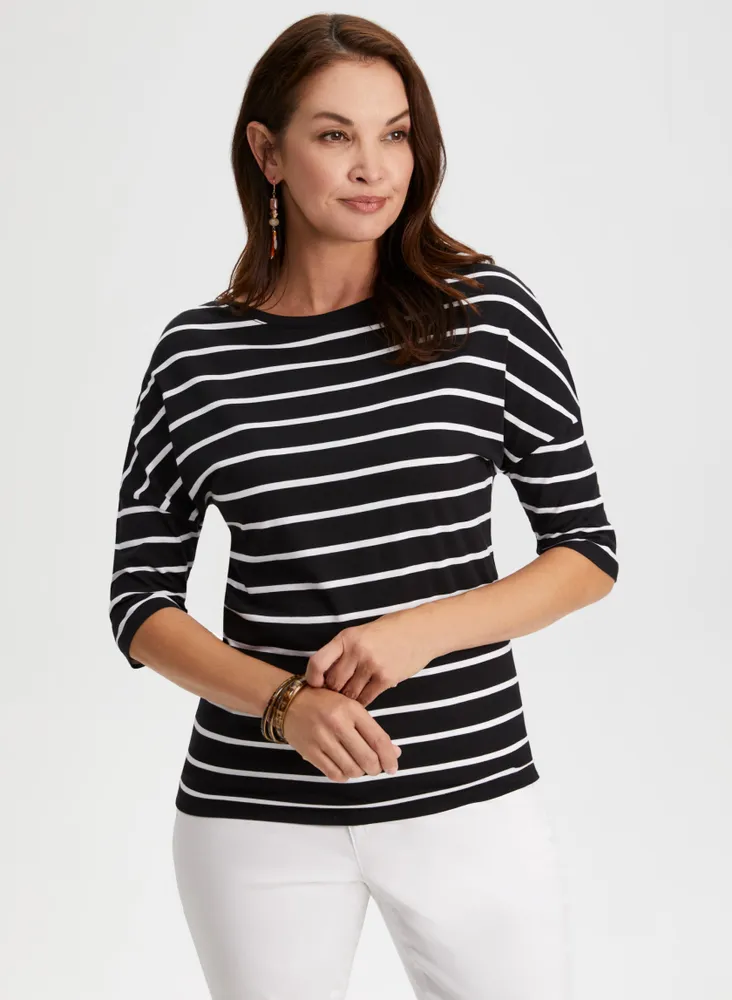 Stripe Print 3/4 Sleeve Tee