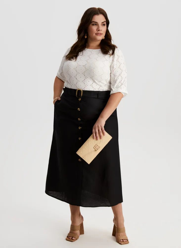 Button Detail Midi Skirt