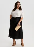 Button Detail Midi Skirt