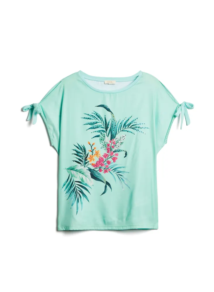 Tropical Print Tie Sleeve Tee