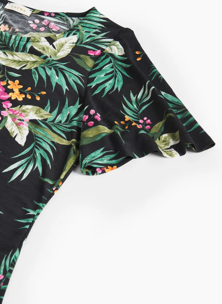 Flutter Sleeve Tropical Print Top