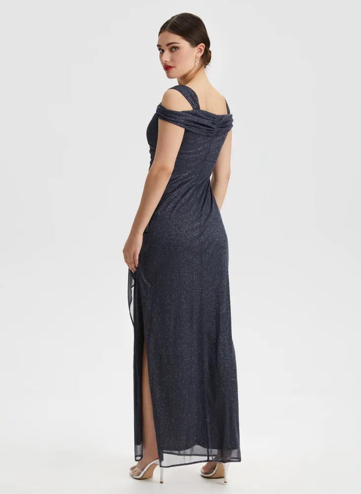 Shimmer Detail Long Slit Dress