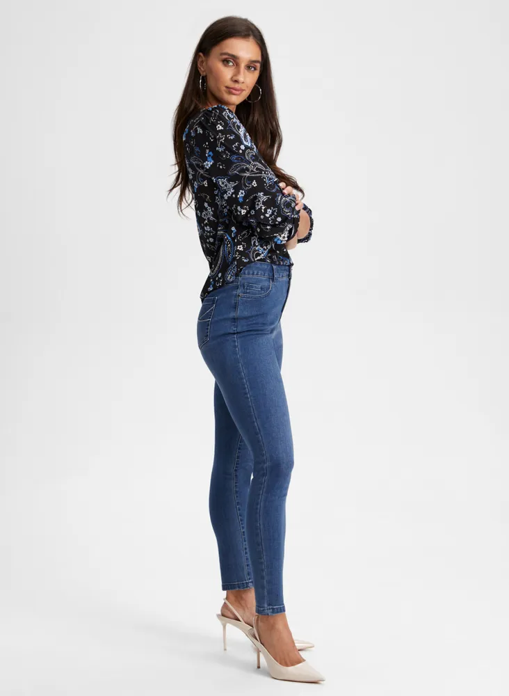 Rhinestone Trim Slim Leg Jeans