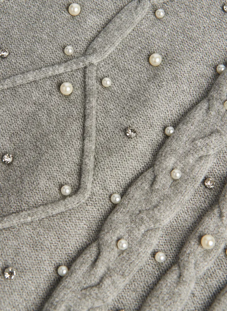 Pearl & Rhinestone Detail Sweater Dress