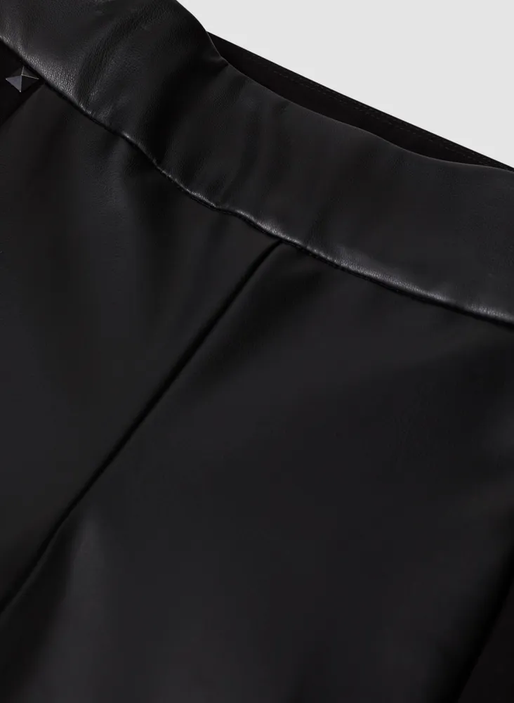 Vegan Leather Panel Detail Pants