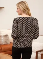 Keyhole Detail Geometric Print Blouse