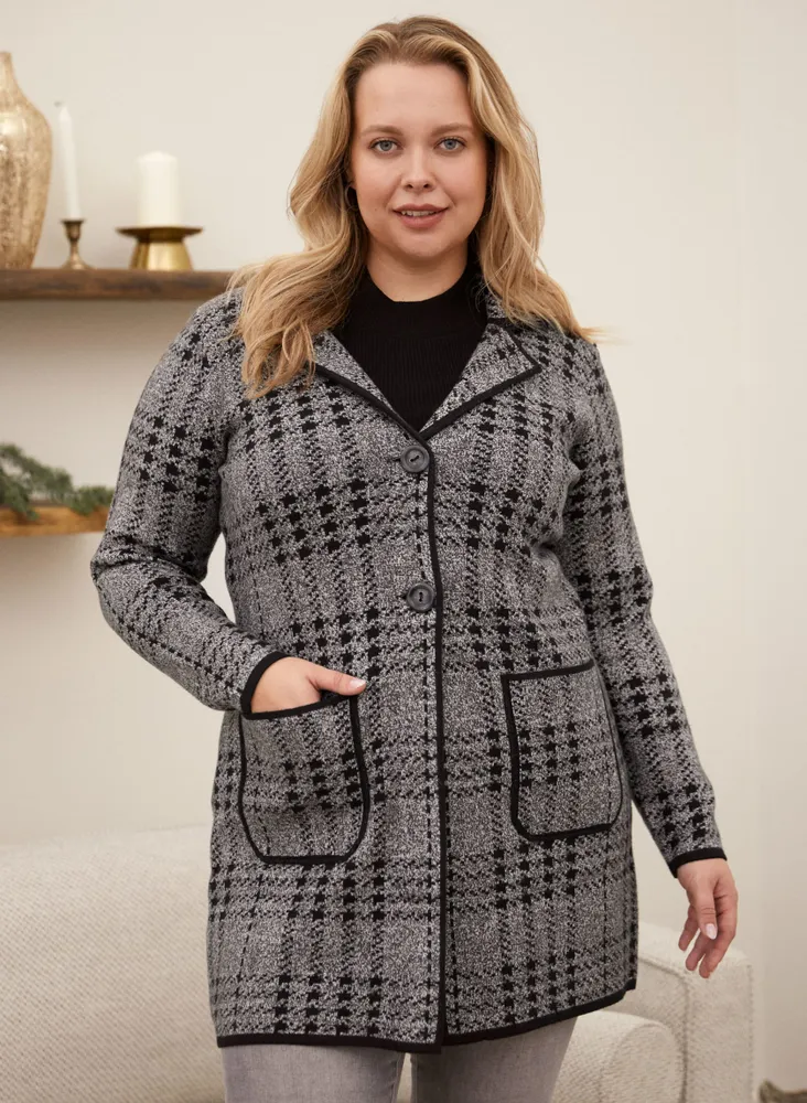 Houndstooth Button Front Coatigan