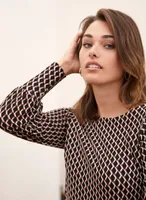 Puff Sleeve Geometric Print Top