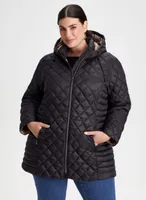 Diamond Quilted Hooded Coat