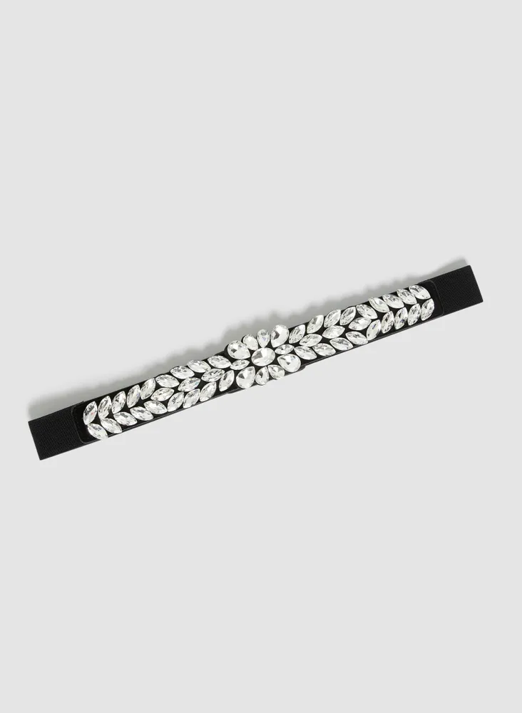 Crystal Embellished Elastic Belt