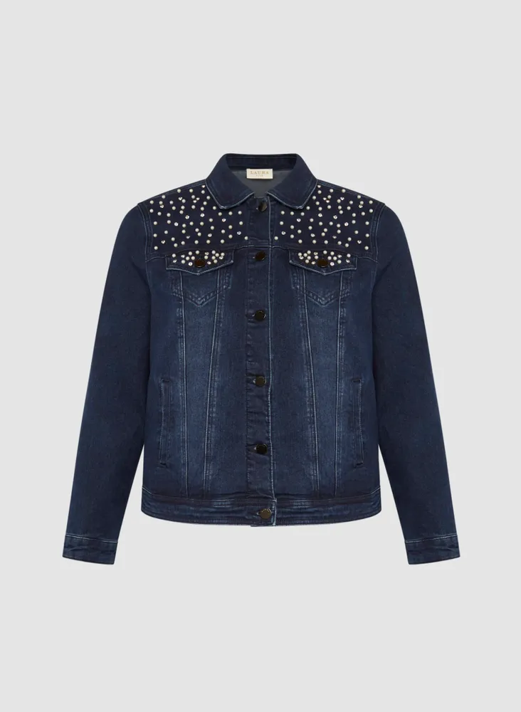 Pearl & Rhinestone Embellished Denim Jacket