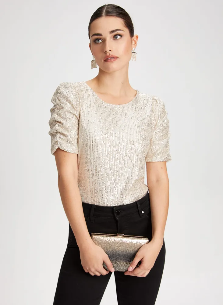 Sleeve Detail Sequin Top