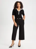 Button Detail Gaucho Wide Leg Pants