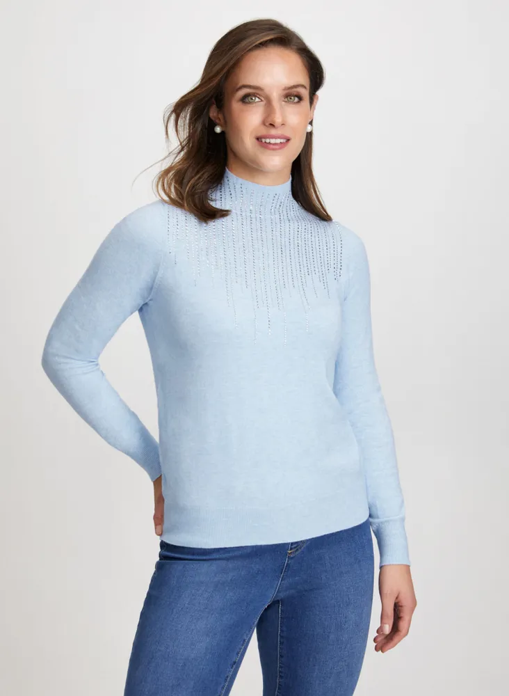 Rhinestone Mock Neck Sweater
