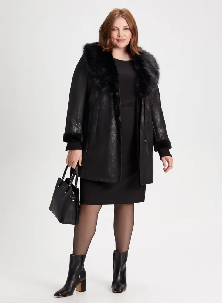 Embossed Faux Shearling Coat