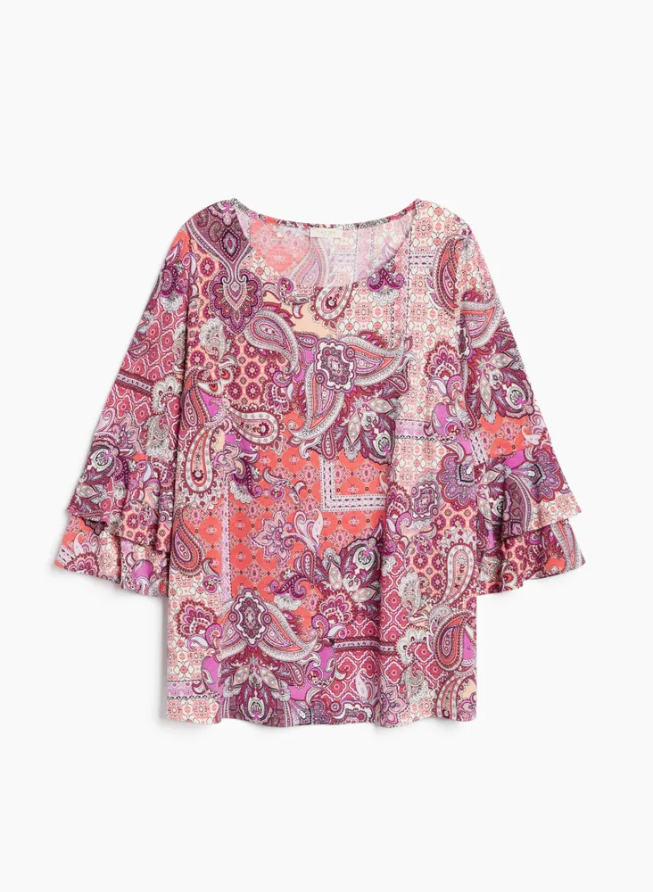 Paisley Print Ruffle Top