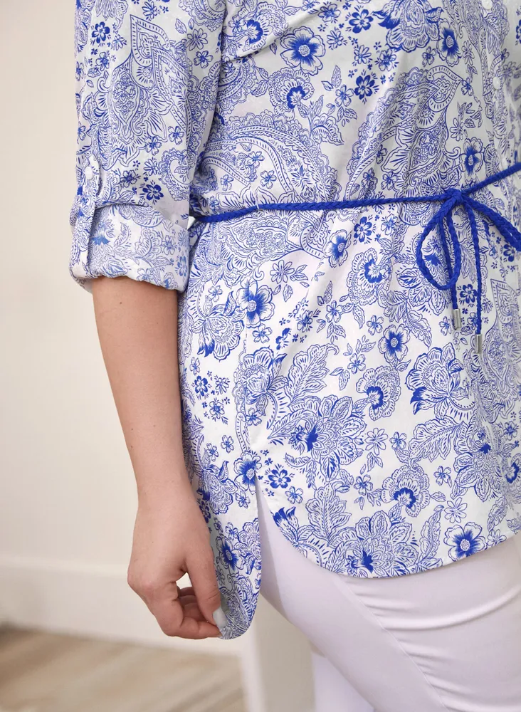 Floral Paisley Print Button-Up Tunic