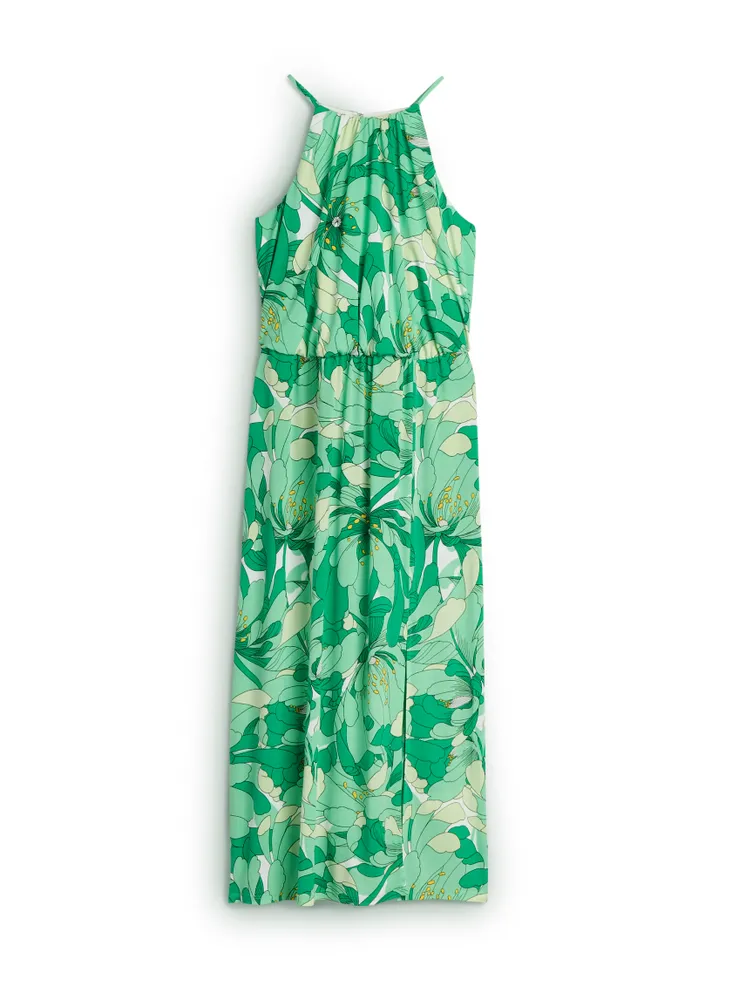 Abstract Floral Print Halter Dress