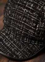 Vegan Leather Trim Tweed Cap