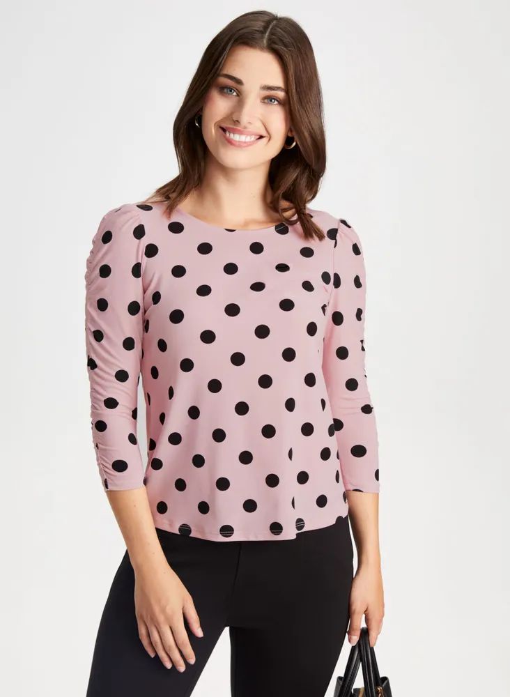 Dot Print 3/4 Sleeve Top