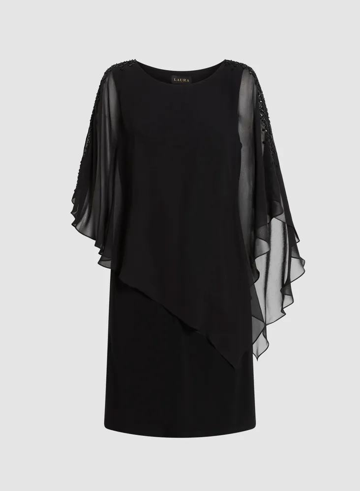 Cold Shoulder Chiffon Poncho Dress