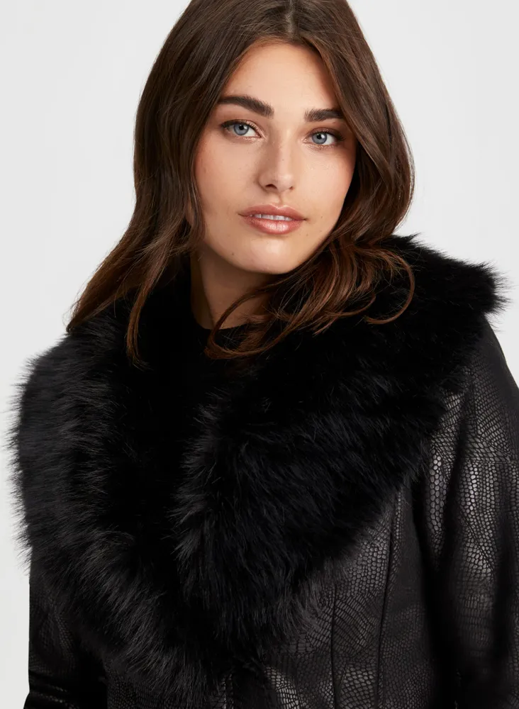 Faux Fur Trim Asymmetrical Coat