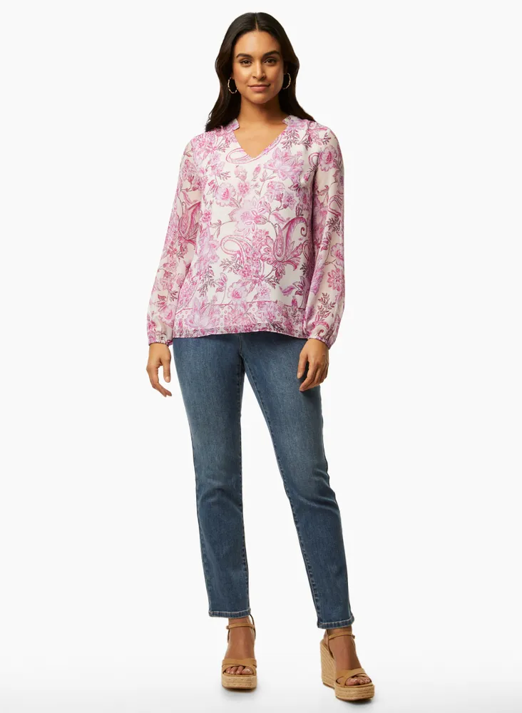 Puff Sleeve Paisley Print Blouse