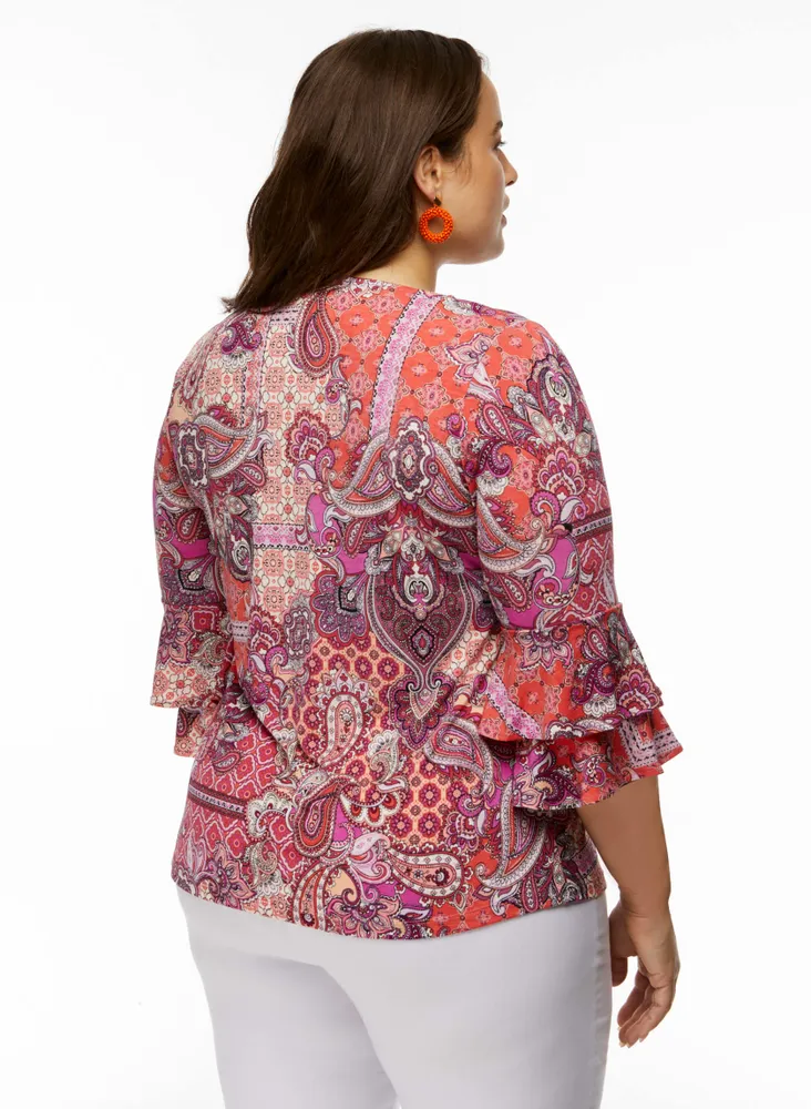 Paisley Print Ruffle Top