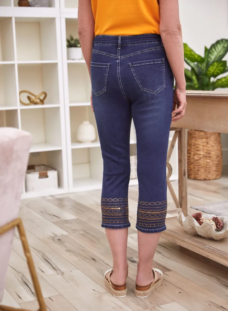 Golden Trim Hem Denim Capris