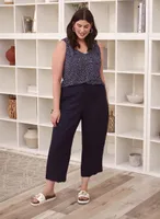 Linen Eyelet Trim Gaucho Pants