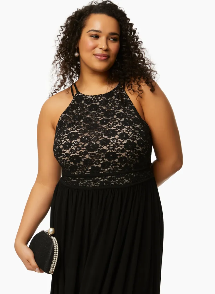 Sequin & Lace Halter Dress