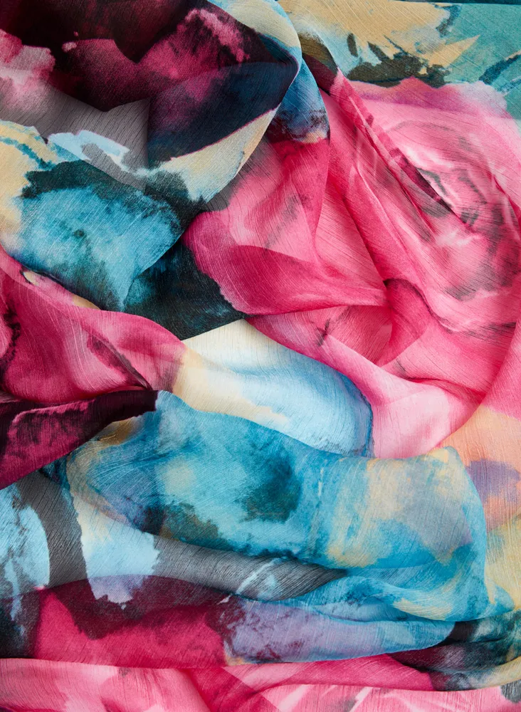Abstract Floral Print Chiffon Scarf