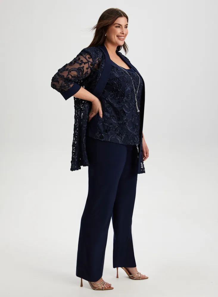 Embroidered Jacket, Cami & Pants Set