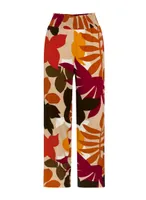 Tropical Print Wide Leg Pants