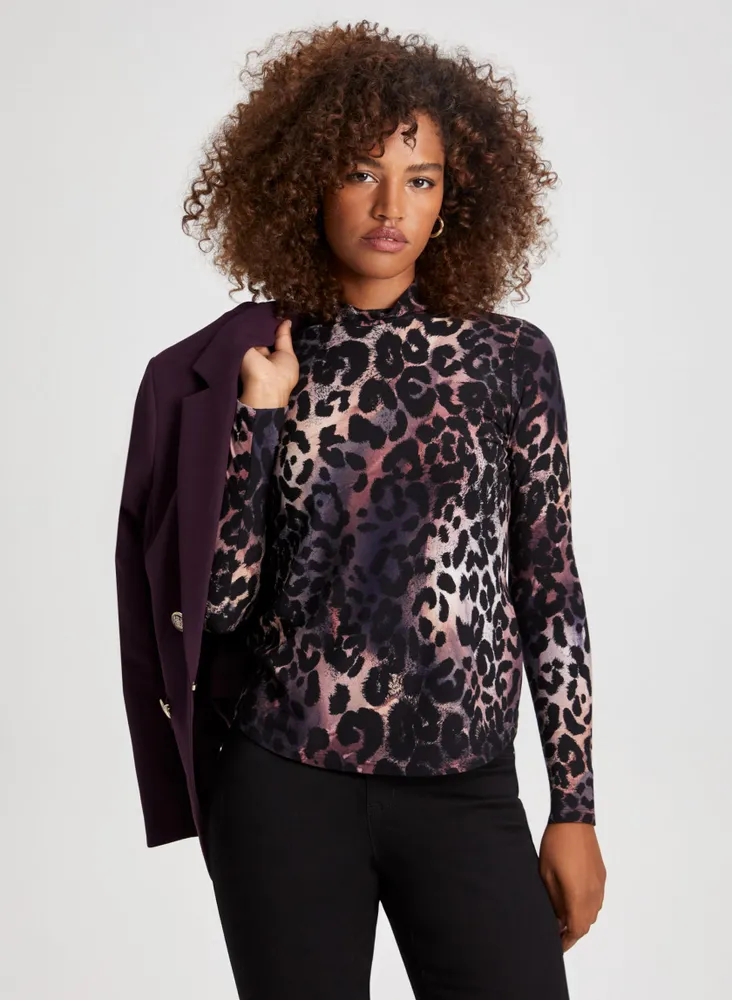 Cheetah Print Turtleneck Top