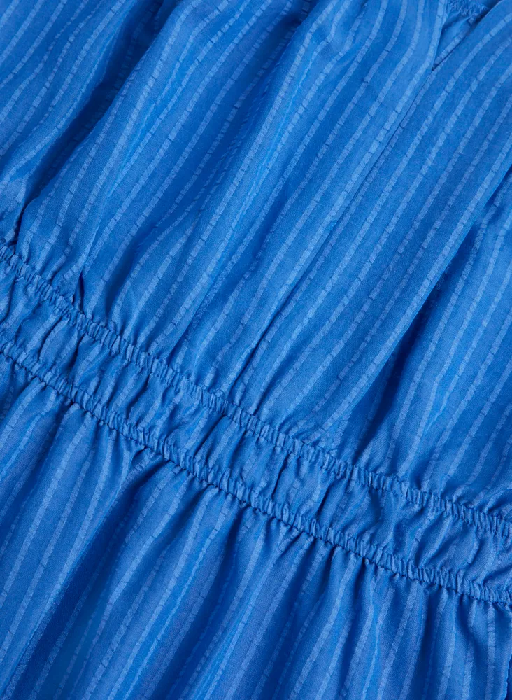 Stripe Print Split Neck Dress