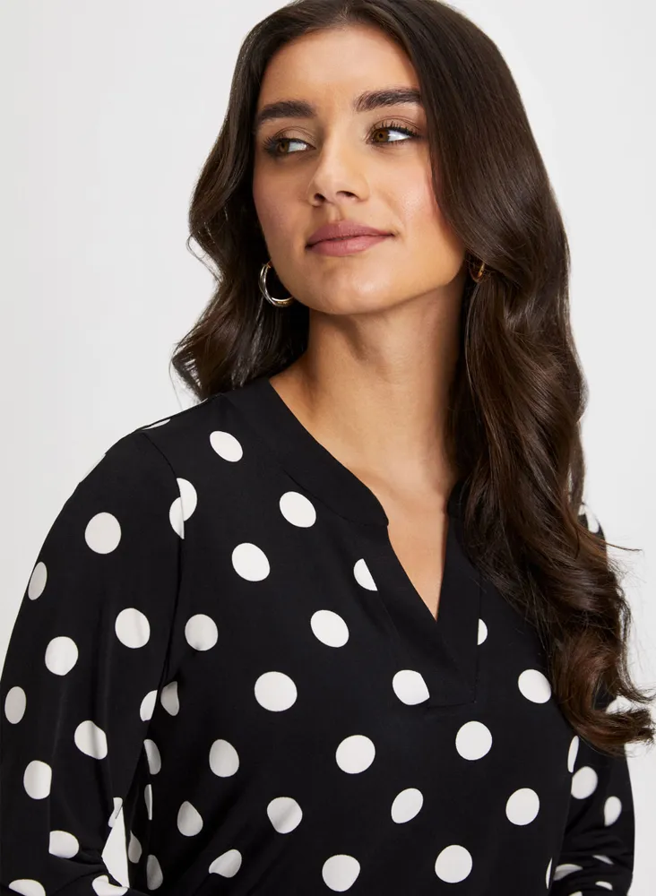 Dot Motif V-Neck Top