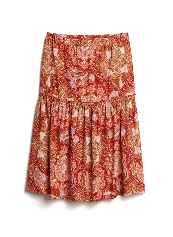 Paisley Print Tiered Hem Skirt