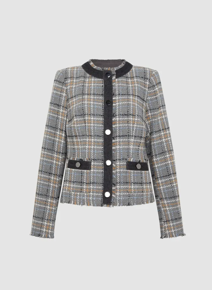 Plaid Contrast Trim Jacket