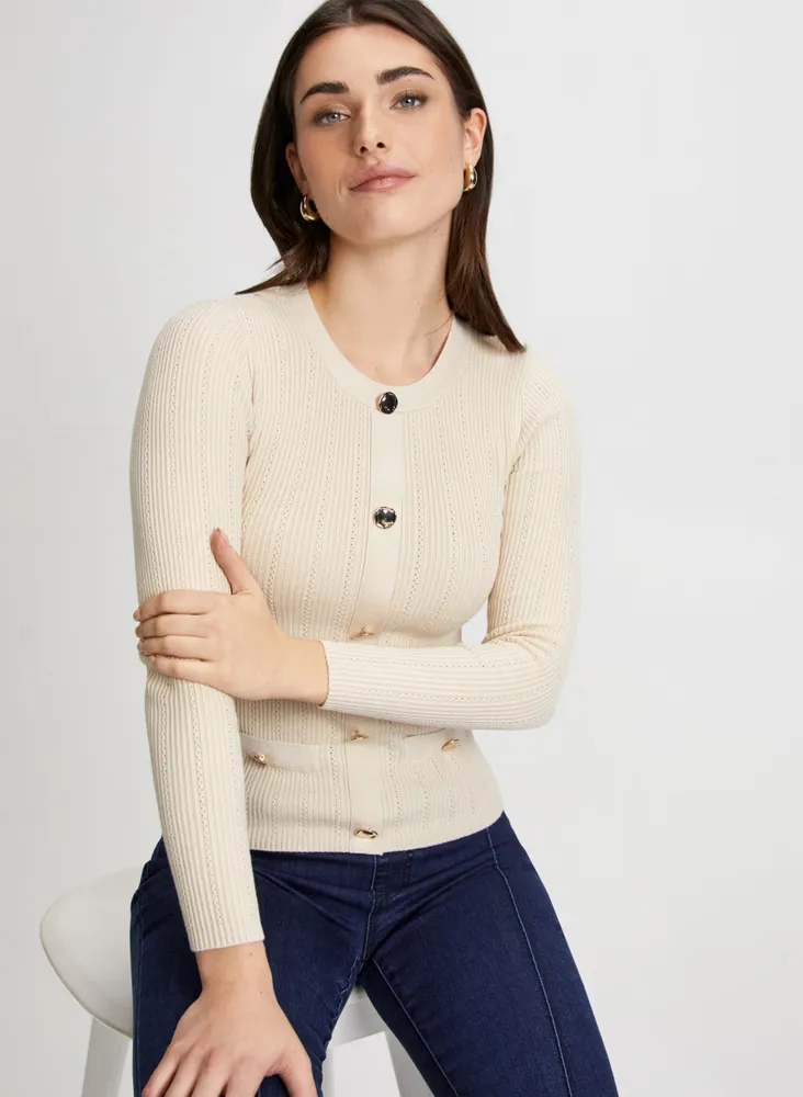 Melanie Lyne Striped Pointelle Knit Sweater