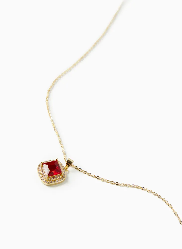 Faceted Stone Double Border Necklace