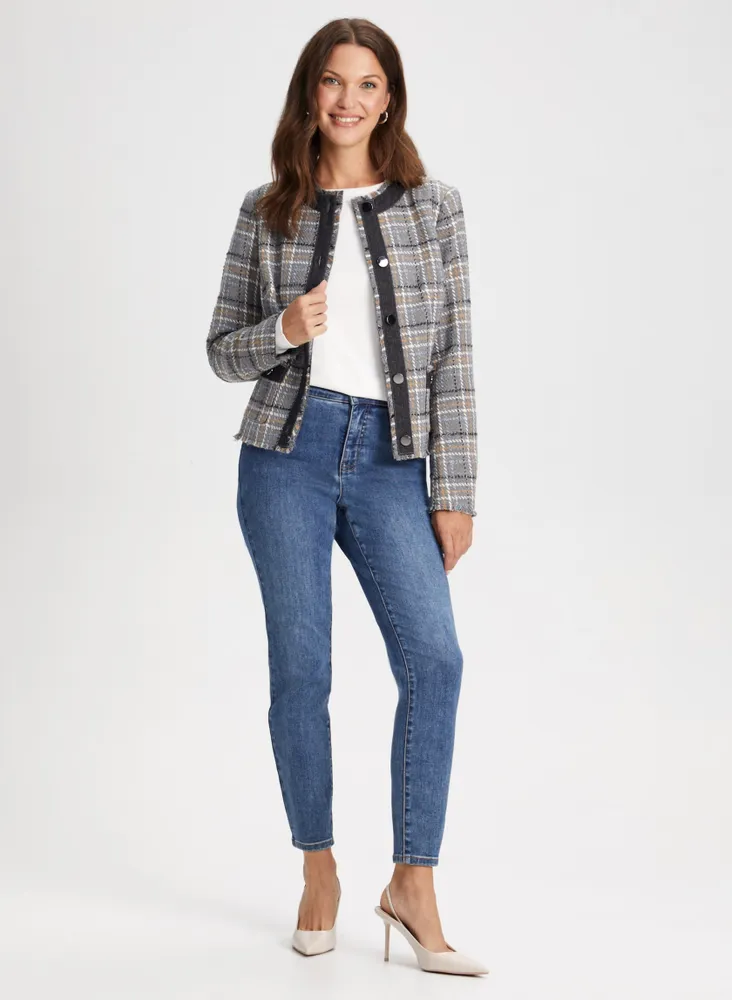 Plaid Contrast Trim Jacket