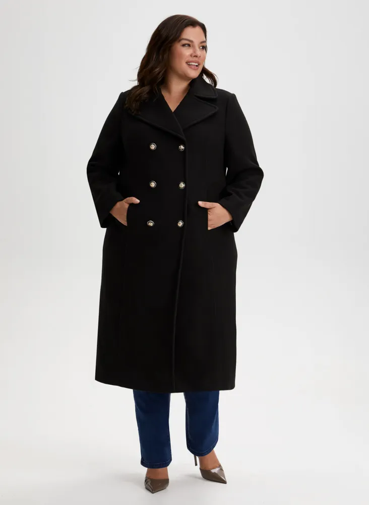 DOUBLE BREASTED HIGH COLLAR WOOL BLEND COAT