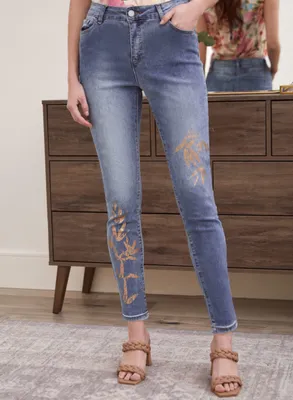 Foil Print Slim Leg Jeans