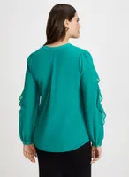 Split Neck Ruffle Sleeve Blouse