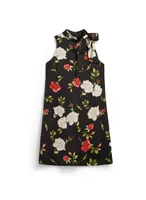 Floral Print Tie Neck Dress