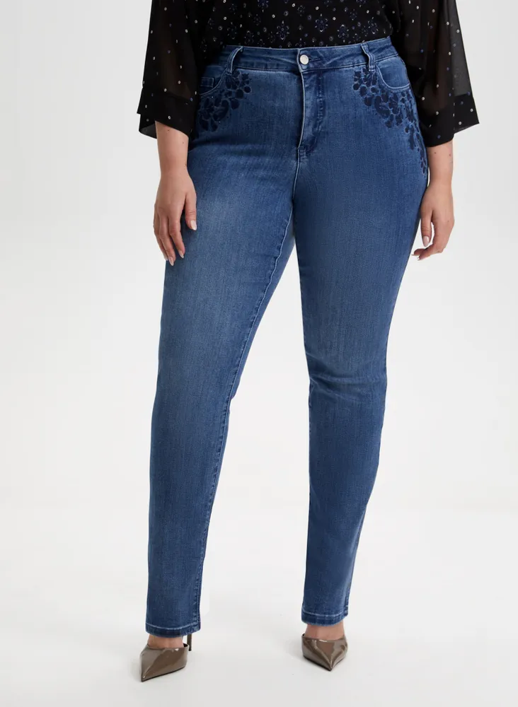 Embroidered Straight Leg Jeans