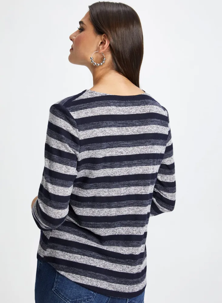 Stripe Print V-Neck Top